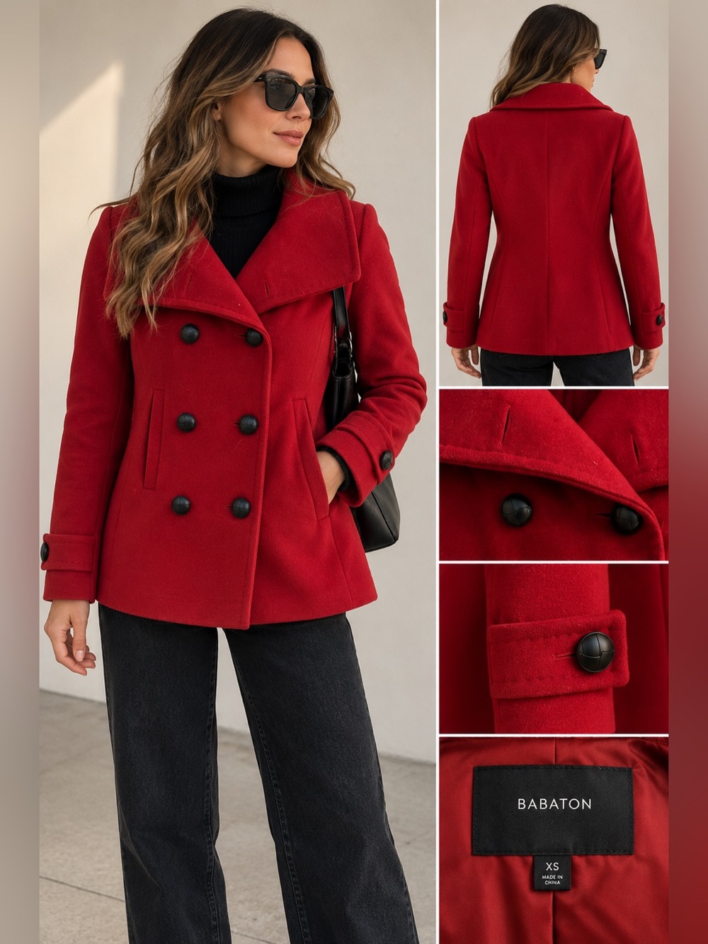 Babaton Crimson Double-Breasted Wool-Blend Peacoat